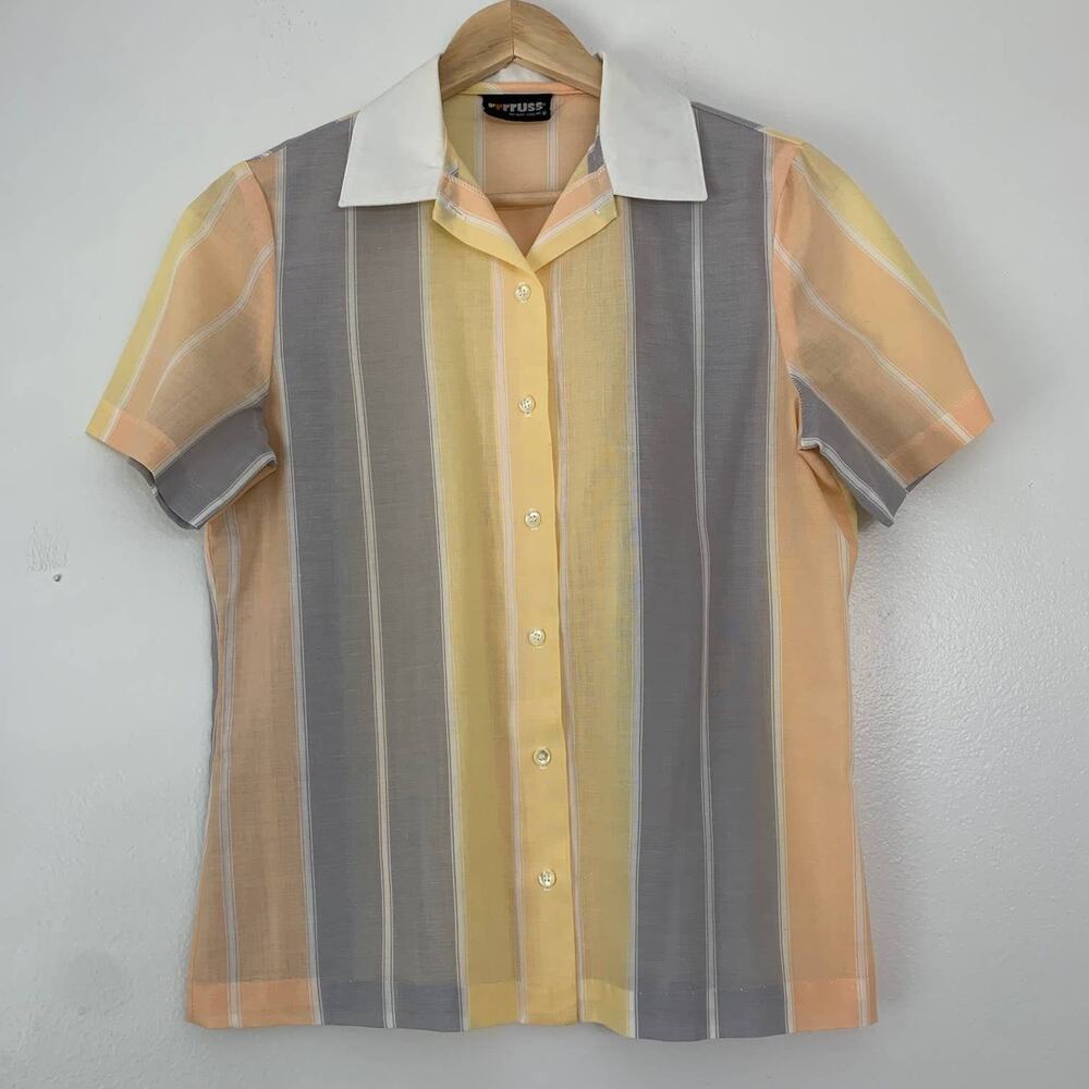 Vintage 70s Womens Medium RRRRuss Vertical Striped Shirt